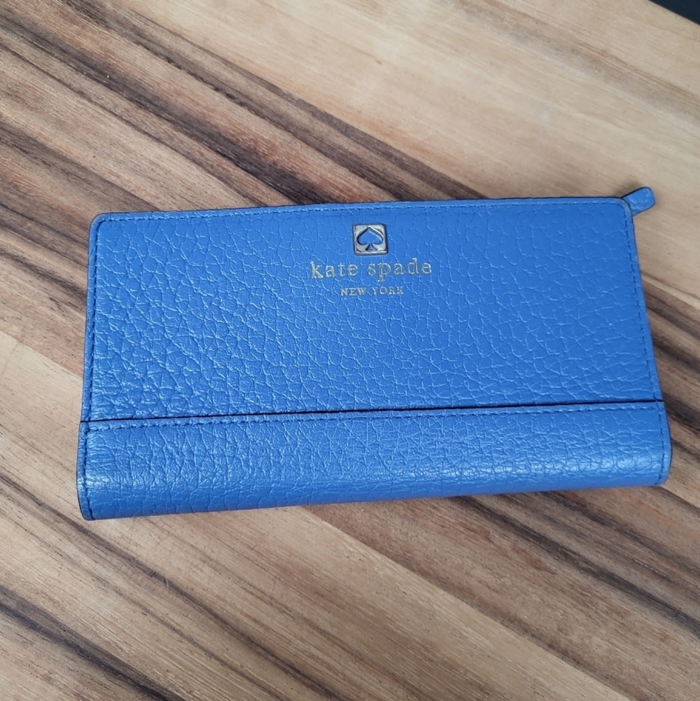 Kate Spade Blue Slim Leather Wallet, 6.5×3.5